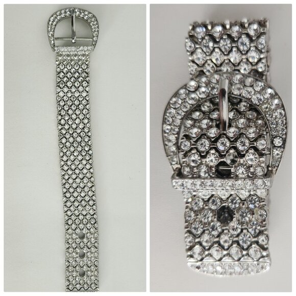 Buckle Bracelet Accessories - Stunning Rhinestone Buckle Bracelet - Silver Tome